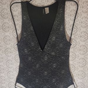 Black & Silver Shimmer Textured Design Bodysuit